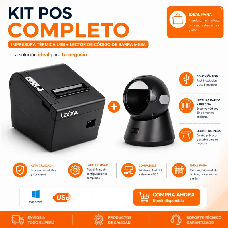 Impresora térmica + Lector de código de barra omnidireccional