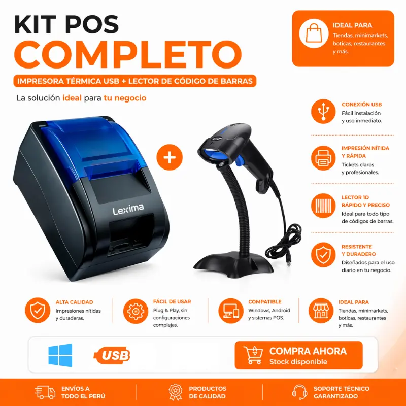 Impresora térmica 57mm + Lector de códigos barra 