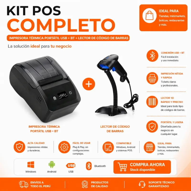 Impresora térmica portátil de 57mm + Lector de código de barra 