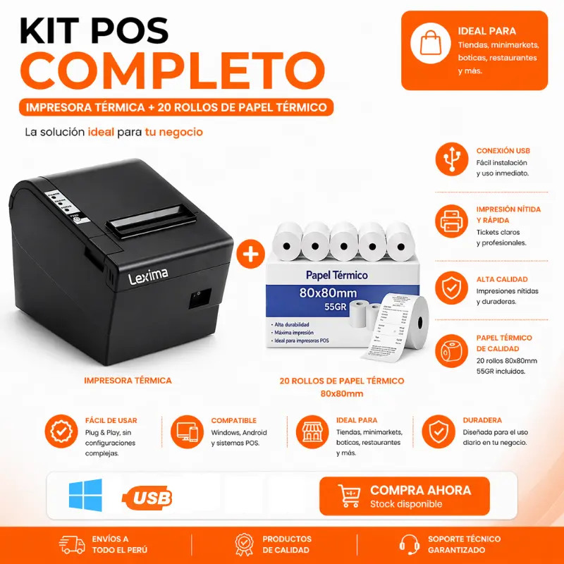 Impresora térmica + Papel térmico de 80mm