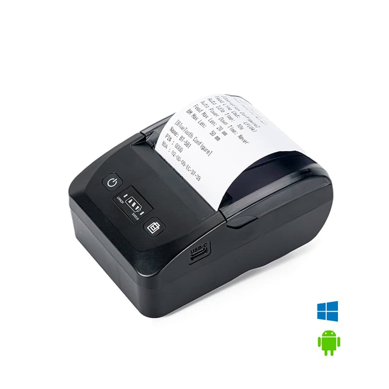 Impresora térmica portátil 57mm con interfaz Bluetooth + USB